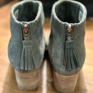 Toms Suede Sage Green Heel Zip Tassels Ankle Boots